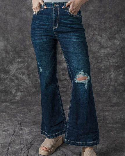 Real Teal High Rise Ripped Bell Bottom Jeans