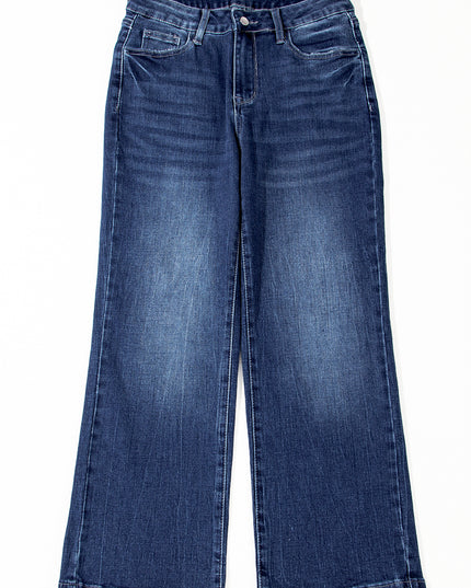 Sail Blue Mineral Wash Raw Hem High Waist Flared Jeans