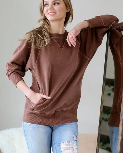 `Washed French Terry Pullover With Side Pockets