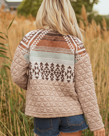 Light French Beige Aztec Quilted Patchwork Western Fashion Jacket