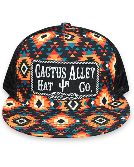 "Square Knot-BLK" - CA Sunburst Aztec/Black Mesh, Snapback Cap (2025)