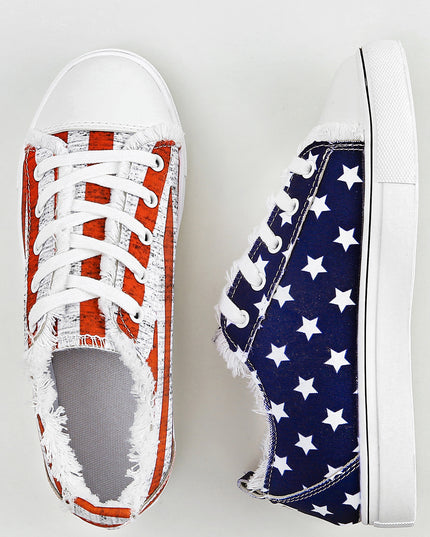 Blue American Flag Lace-up Canvas Flat Shoes