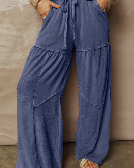 Ashleigh Blue Careys Mineral Wash Tiered Wide Leg Patchwork Drawstring Pants