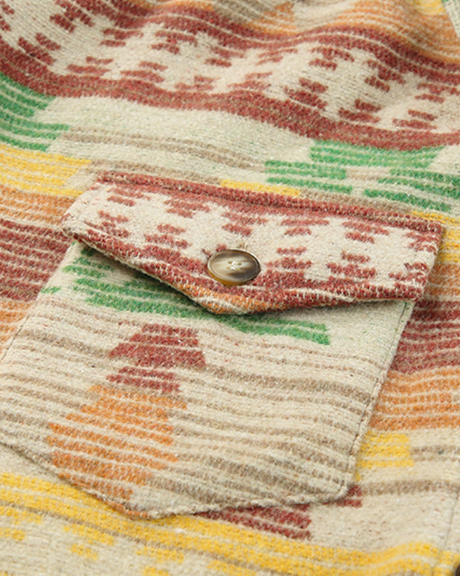 Yellow Western Aztec Print Button Flap Pocket Shacket