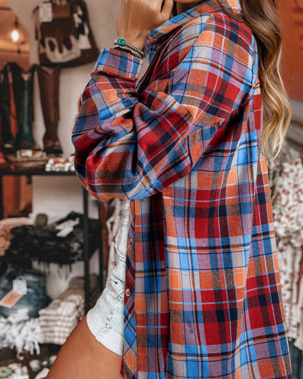 Orange Plaid Print Loose Vintage Shirt