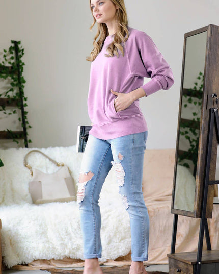`Washed French Terry Pullover With Side Pockets Zenana