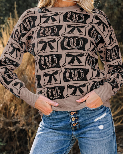 Black Bows & Horseshoes Pattern Western Fashion Print Sweater