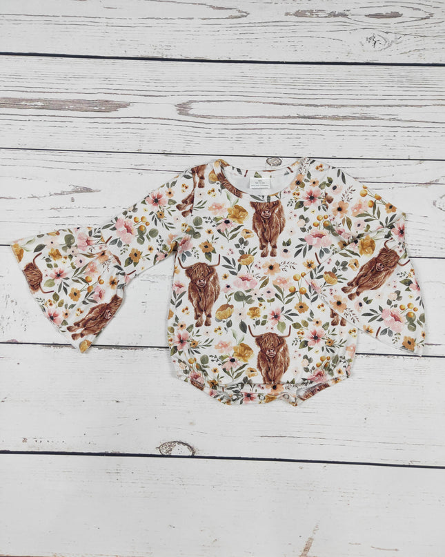 Baby Girl Flower Cows Print Bubble