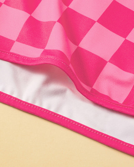 Black Checkered Drawstring Elastic Waist Casual Shorts