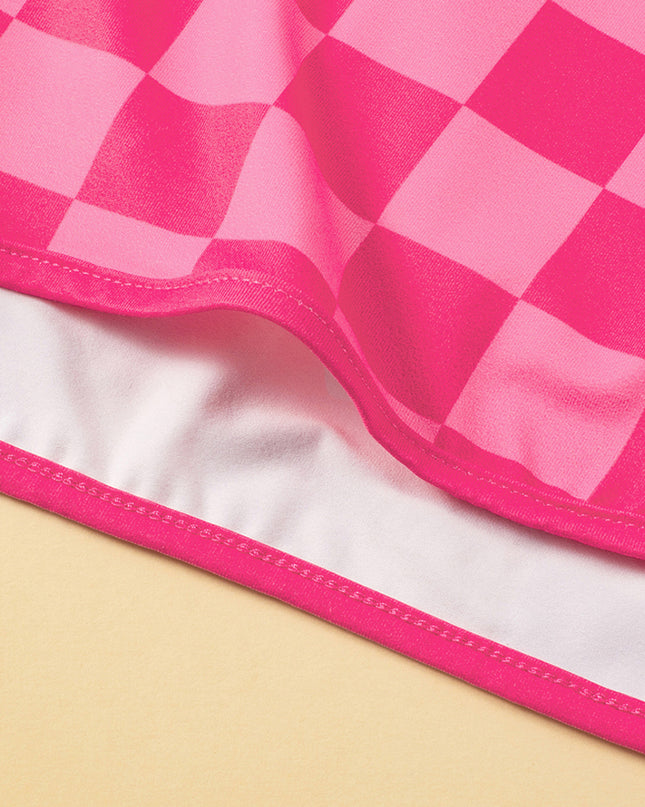 Black Checkered Drawstring Elastic Waist Casual Shorts