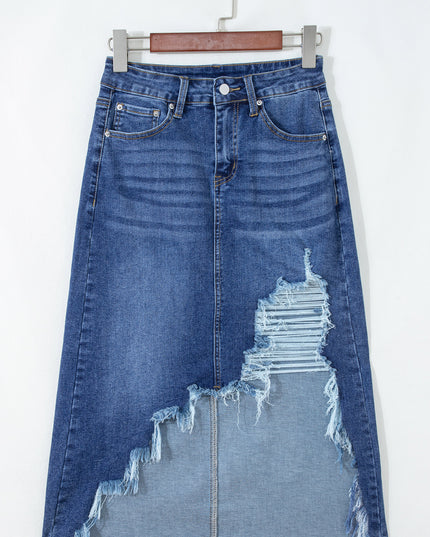 Dearlove Myosotis Irregular Distressed Bottom Denim Midi Skirt