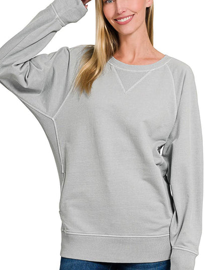 `Washed French Terry Pullover With Side Pockets Zenana