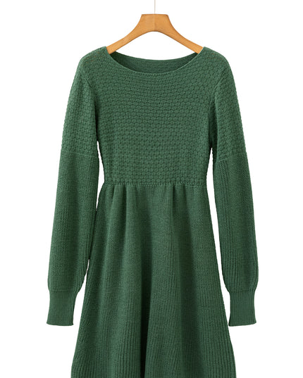 Mist Green Solid Lantern Sleeve Empire Waist Short Sweater Dress