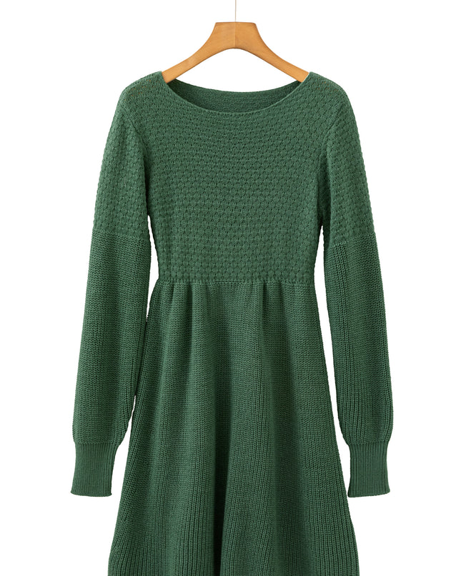 Mist Green Solid Lantern Sleeve Empire Waist Short Sweater Dress