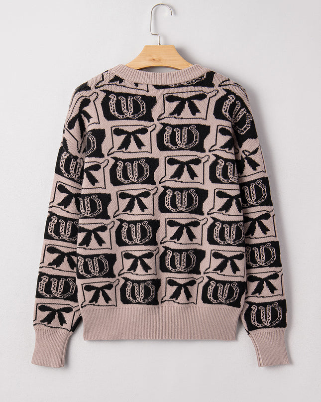 Black Bows & Horseshoes Pattern Western Fashion Print Sweater