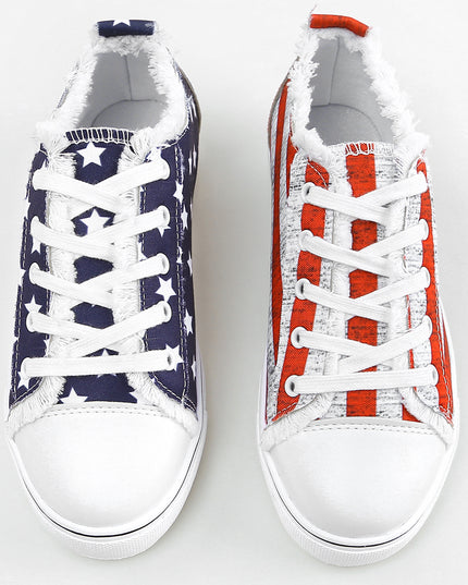 Blue American Flag Lace-up Canvas Flat Shoes