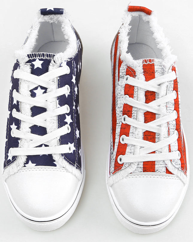 Blue American Flag Lace-up Canvas Flat Shoes