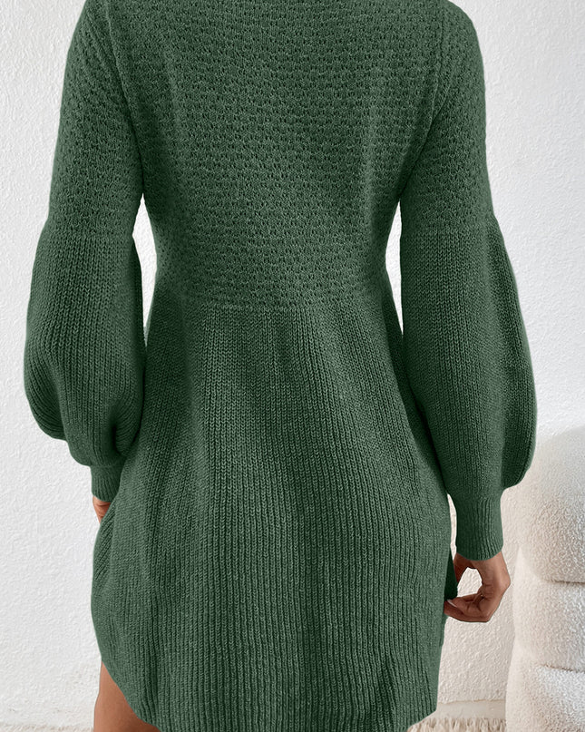Mist Green Solid Lantern Sleeve Empire Waist Short Sweater Dress