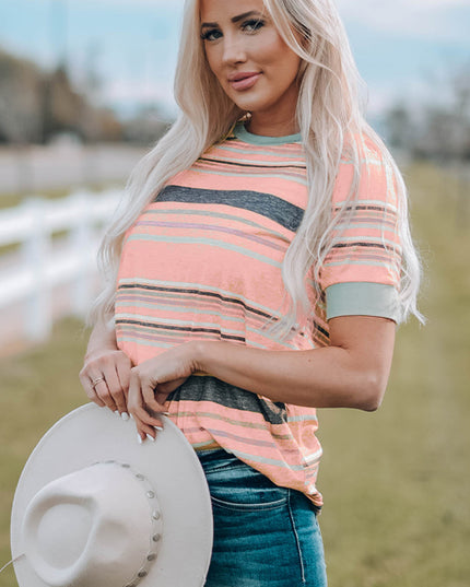 Multicolor Stripes Crew Neck T Shirt