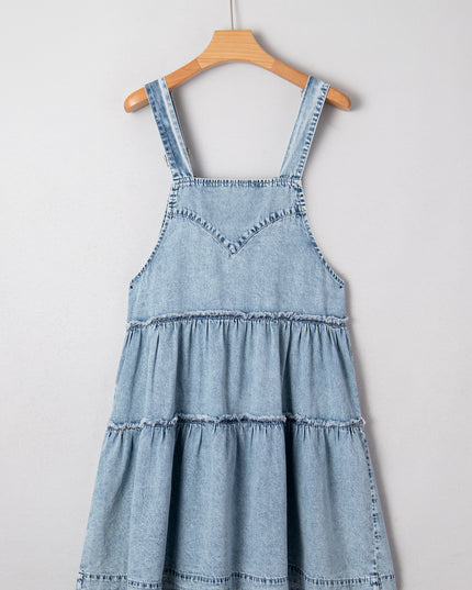 Dusk Blue Light Wash Tiered Flowy Overall Denim Dress