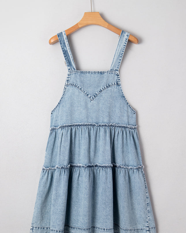 Dusk Blue Light Wash Tiered Flowy Overall Denim Dress
