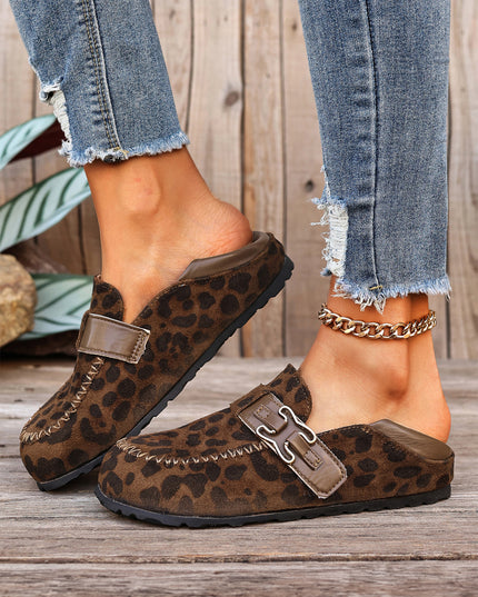 Khaki Faux Suede PU Leather Patchwork Retro Buckle Slip On Shoes