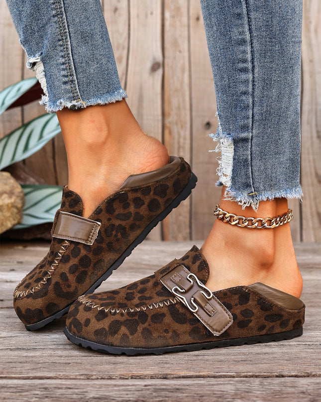 Khaki Faux Suede PU Leather Patchwork Retro Buckle Slip On Shoes