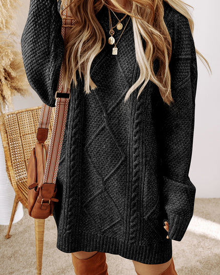 Parchment Cable Knit Drop Shoulder Loose Fit Sweater Dress