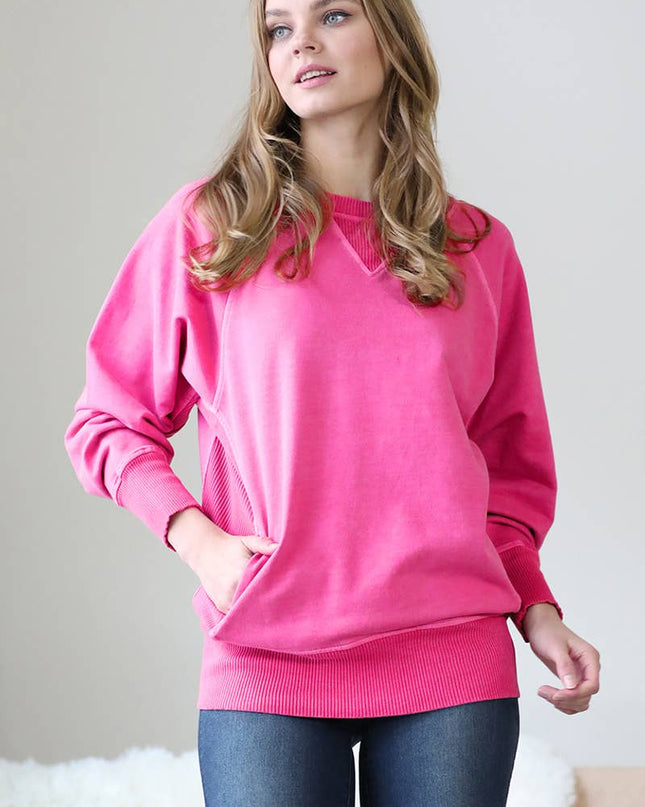 `Washed French Terry Pullover With Side Pockets Zenana