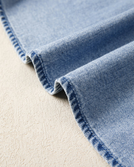 Myosotis Puff Sleeve V Neck Ruffled Loose Denim Mini Dress