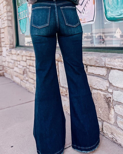 Real Teal High Rise Ripped Bell Bottom Jeans