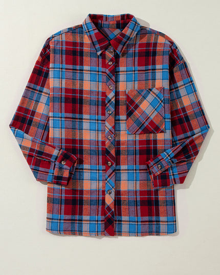 Orange Plaid Print Loose Vintage Shirt