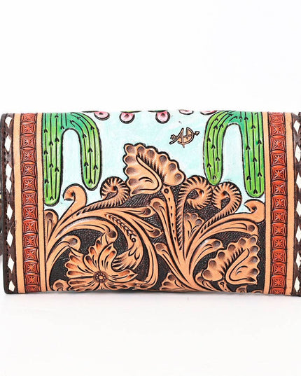ADBGA393 Tooled Leather Wallet Bag with Turquoise Stud Trim & Floral Design