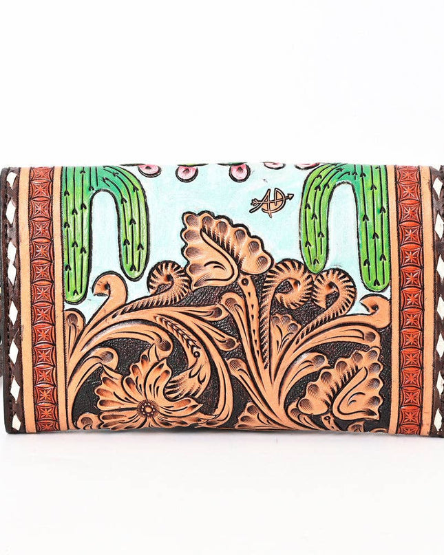 ADBGA393 Tooled Leather Wallet Bag with Turquoise Stud Trim & Floral Design