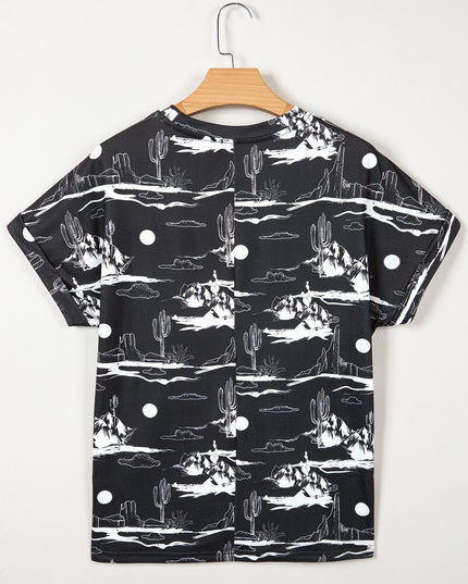 White Desert Sand Print Short Sleeve Knit Top