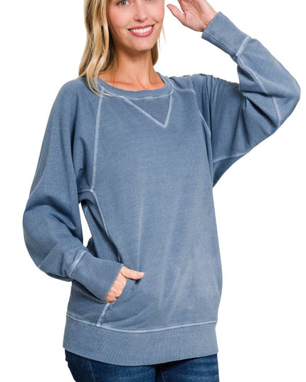 `Washed French Terry Pullover With Side Pockets