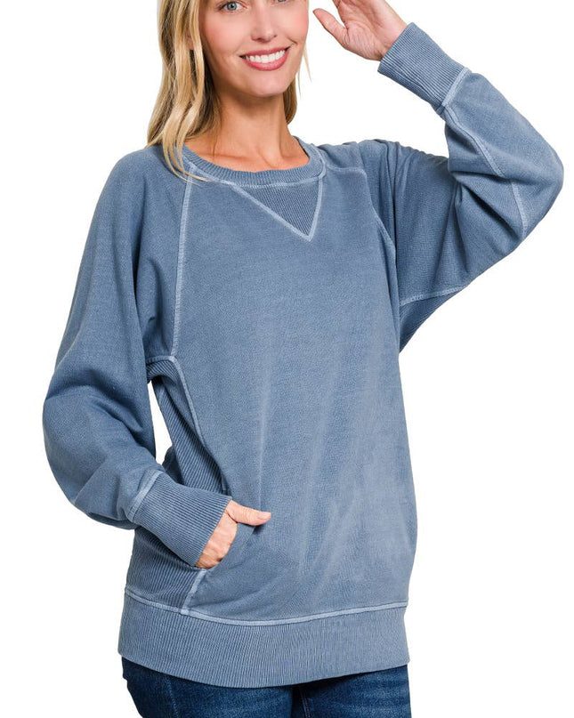 `Washed French Terry Pullover With Side Pockets