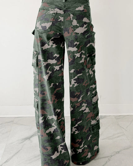 Green Camo Cargo Wide Leg Pants