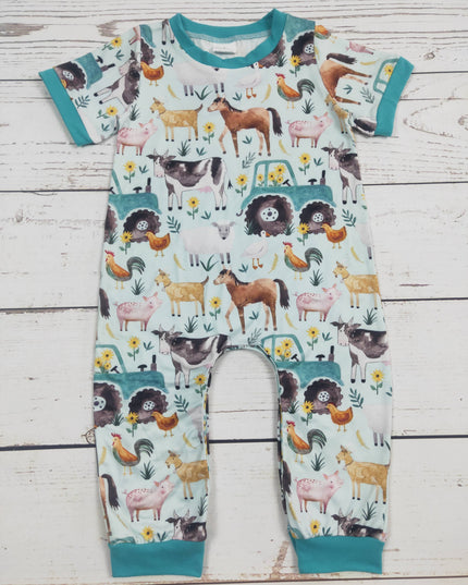 Baby Boy Tractor Printed Farm Romper