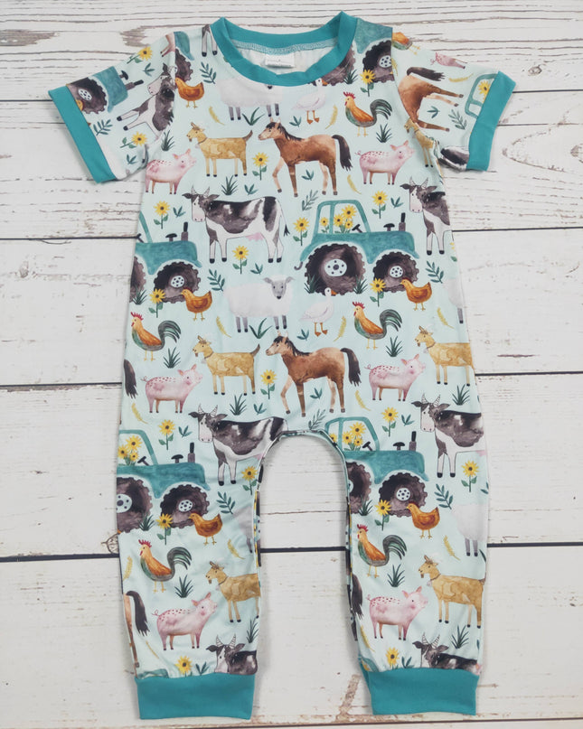 Baby Boy Tractor Printed Farm Romper