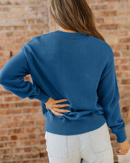 Dusk Blue Howdy Embroidered Graphic Western Sweater