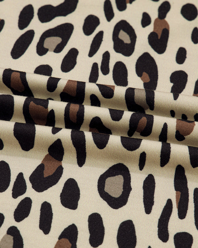 Khaki Exposed Seam Patched Pocket Plus Size Drawstring Leopard Wide Leg Pants