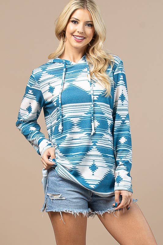 X167-FINLEY GEO PRINT ULTRA SOFT HACCI HOODIE