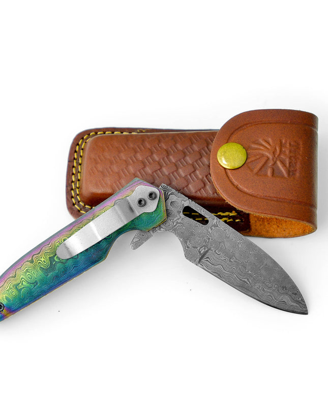 Damascus steel pocket knife Limited Run Titan Transcendence TF-056