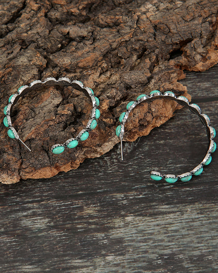 Sky Blue Gem Inlay Retro C-shape Earrings
