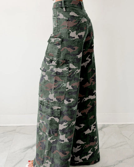 Green Camo Cargo Wide Leg Pants