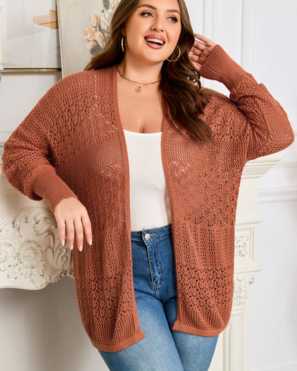 Redwood Burl Mixed Pattern Knitted Open Front Plus Cardigan