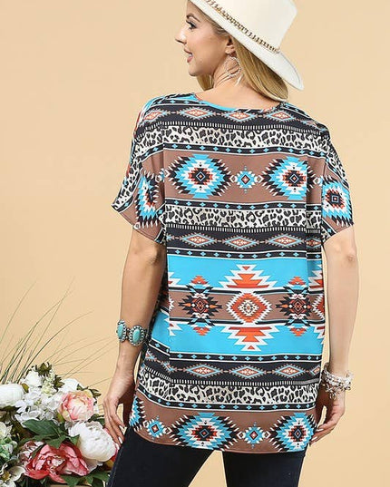 AV1178-MARLENE AZTEC PRINT WOVEN TOP