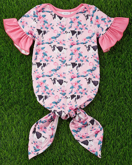 Cow/floral  printed baby gown. PJG25153024