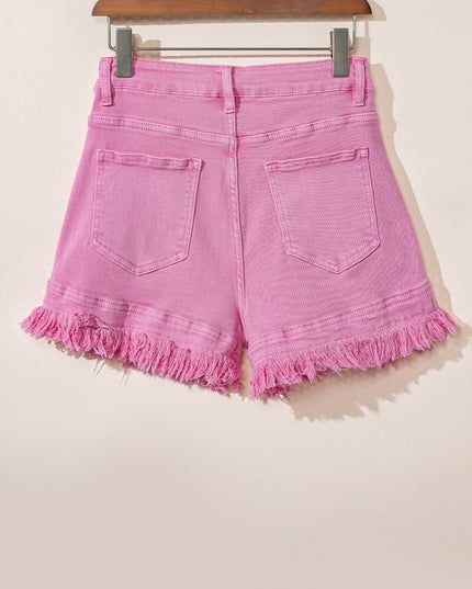 Pink Frayed Edge Mid Rise Denim Shorts